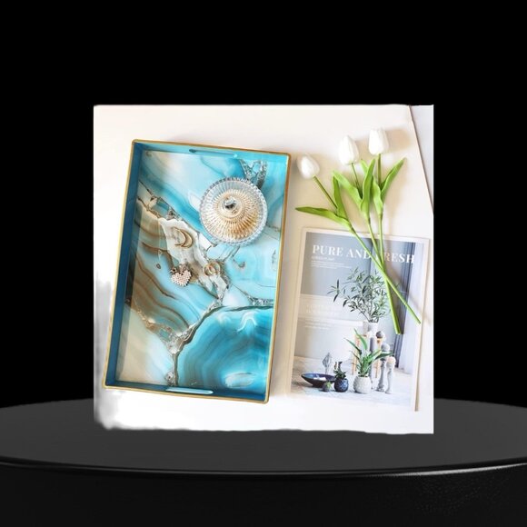 Spsyrine Decorative Tray, Plastic Marble Serving Tray EUC - Picture 2 of 6